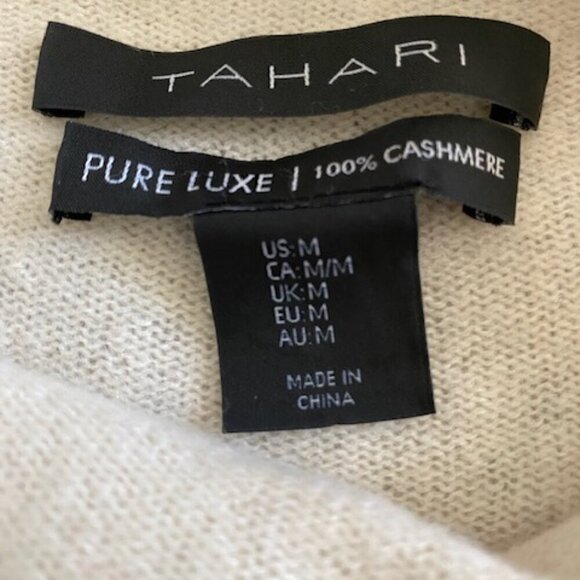 TAHARI Ivory Cream Tan Cashmere Funnel Neck Pullover Sweater Medium - Picture 11 of 12